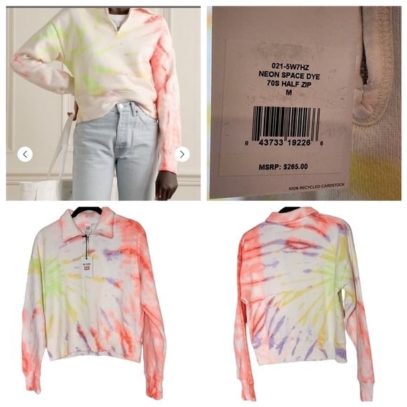 NWT RE/DONE Hanes 70s Neon Space Dye Cotton 1/4 Zip Sweatshirt Size Medium - Picture 2 of 16